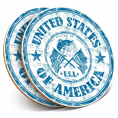 2 X Coasters - United States Of America Travel Stamp Home Gift #5387 • £5.99