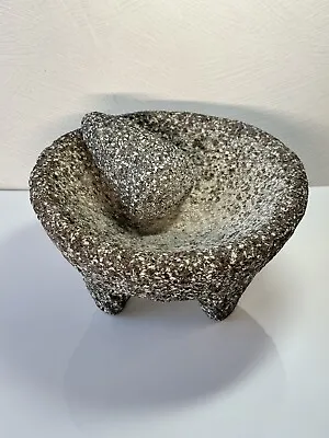 Vintage Molcajete Lava Stone  8” Dia. 3.5  Tall Mortar & Pestle Handmade • $59