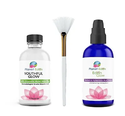 30% Glycolic Acid Skin Face Peel Kit + 2.5% Retinol Hyaluronic Serum & Fan Brush • $25.50