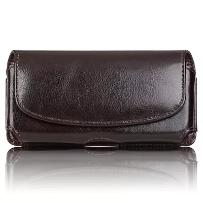 $20.85 • Buy Large Horizontal Phone Case Real Leather Pouch Holster With Belt Clip Universal