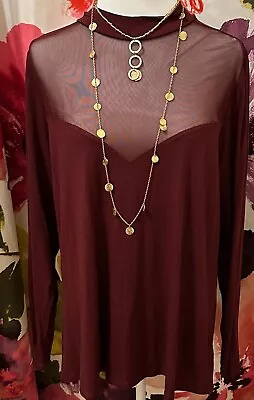 Eloquii Plus Burgandy Color Poly And Sheer Top 22/24 • $12.99