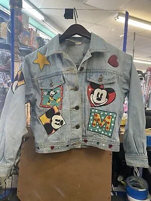 Vintage 80s 90s Disney Store MICKEY MOUSE Jean Denim Jacket Embroidered Medium • $90