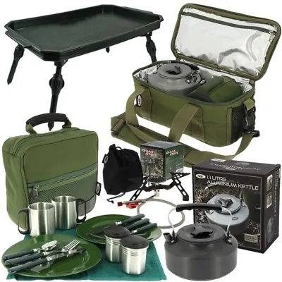Fishing Brew Bag Cooking Set With Gas Stove Kettle Cutlery Bag Ngt Tackle • £79.95
