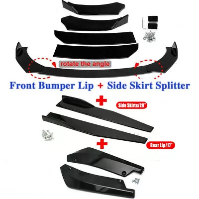 Glossy Black Front Bumper Spoiler Body Kit W/Side Skirt W/Rear Lip Universal 8pc • $38.74