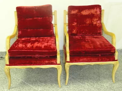 Pair Grosfeld French Regency Style Brass Grillwork Chairs Distressed  Velvet • $800