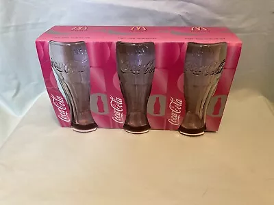 McDONALD'S 2007 COCA COLA PINK BOTTLE GLASSES 3 PACK BOXED COLLECTABLE - RIGHT • £15