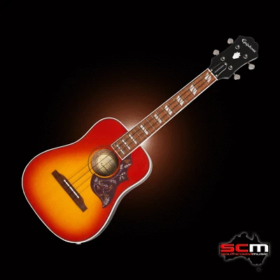 $499 • Buy Epiphone Hummingbird Acoustic Electric Tenor Ukulele + Gigbag Faded Cherry Burst