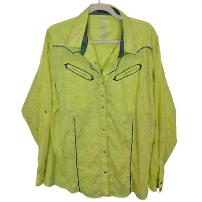 Rock 47 By Wrangler Shirt Western Shirt Cowboy Shirt Mens XXL Green Shirt   • $32.77