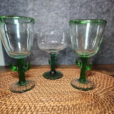 Hand Blown Cactus Cocktail Glasses + Libbey CACTUS StemmedMargarita Glass 10 Oz • $22