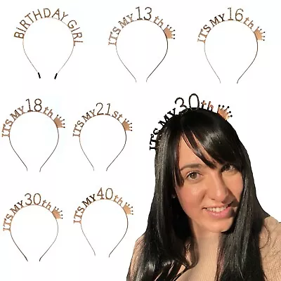 13-80 Rose Gold Birthday Tiara Headband Crown Rhinestone Girls Women Gift Party • £4.99