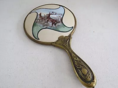 Vintage Porcelain Hand Mirror Repousse Stag Deer-AS IS • $12.78