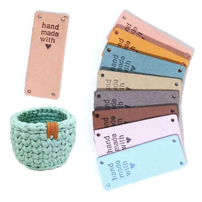 20Pcs Handmade With Love Labels PU Leather Handicrafts Tags DIY Sewing Clothes • £3.11