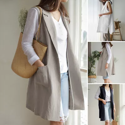 UK Womens Autumn Sleeveless Formal Work Waistcoat Vest Coat Suit Cardigan Jacket • £10.38