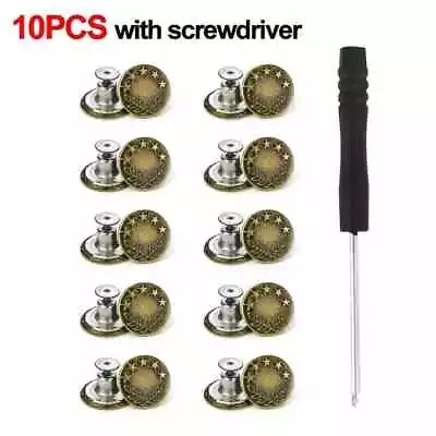 10Pcs Metal Jeans Buttons 17mm Replacement No-Sewing Screw Button Repair Kit • $7.15