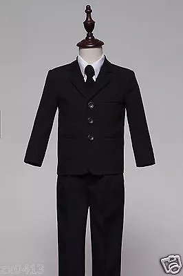 Boys Black 5 Pcs Formal Page Suit Waistcoat Suits Wedding Tuxedo Function  • £35.67