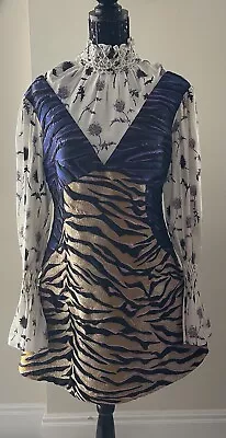 KENZO TRAPEZE RUNWAY Silk Wool Blend Floral Animal Print Patchwork Dress Size 42 • $199.92