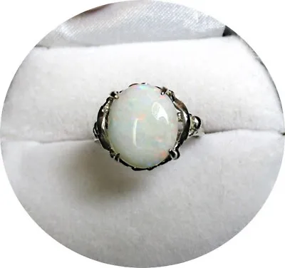 Ring - Pretty! - Australian OPAL - Multi-Color - 14k Vintage White Gold Mtg.- • $310