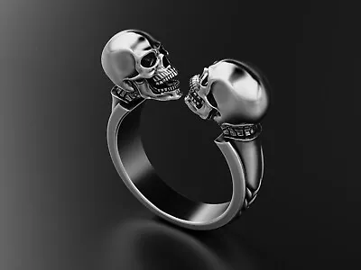 Vintage Men's Antique Silver Twin Skull Ring Gothic Punk Alloy Jewelry Size 6-13 • $2.67