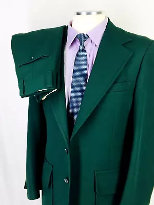 38R JC Penney USA Mens 1970s Vintage 2 Button Suit Hunter Green Pants 34 • $119.95