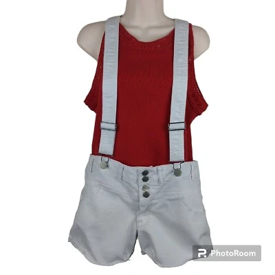 $23 • Buy No Boundaries NoBo Womens Size 11-13 Shortalls Overalls Suspender Shorts White