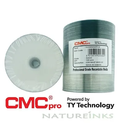 100 Taiyo Yuden JVC CMC PRO PRINTABLE Blank CD-R 48x 52X 80min CD Discs 52032 • £32.99