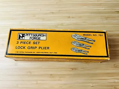 Nos Vintage Pittsburgh Force Vise Grip Set Of 3 Locking Curved Jaws Pliers 1984 • $29.99