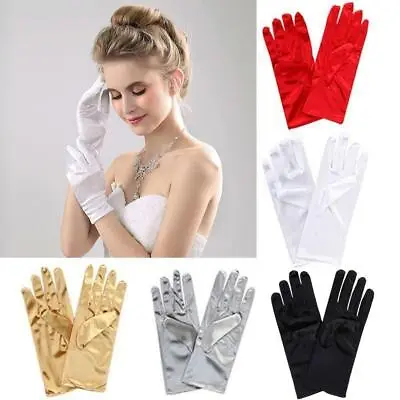 £2.72 • Buy Ladies Short Wrist Gloves Smooth Satin For Party Dress Prom Evening Wedding R6P9