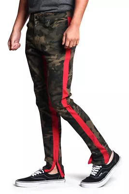 Victorious Men's Dual Stripe Track Style Camo Pants With Ankle Zipper   DL1167EY • $29.95