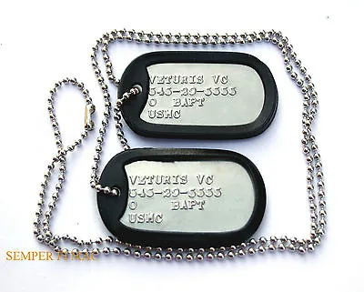 2 AUTHENTIC US MARINES CUSTOM DOG TAGs NECKLACE CHAIN MCRD BOOT CAMP GRADUATION • $13.85