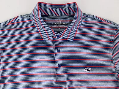 Vineyard Vines Mens Designer Gray Striped Performance Polo Golf Shirt Medium • $22.99