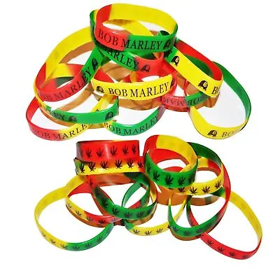 Bob Marley And Cannabis Weed Rasta Silicone Wristbands Wholesale • £34.99