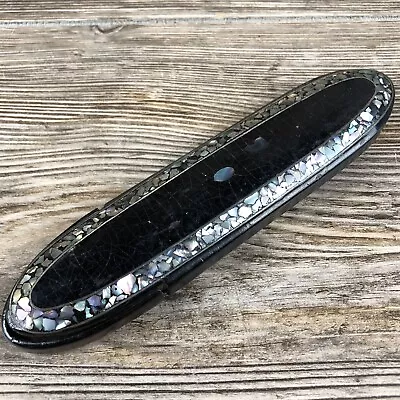 Vintage Unique Wood Mother Of Pearl Abalone Inlay Eyeglasses Straight Razor Case • $29.99