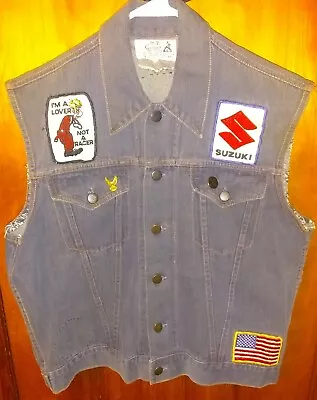 $99.59 • Buy Make Offer 1970s Denim Suzuki Motorcycle Vest Vintage Suzuki Pins And Patches 