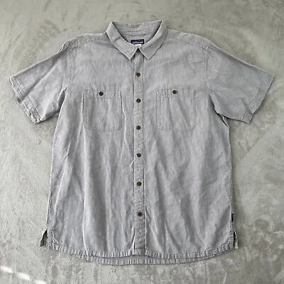 Patagonia Migration Shirt Men XL Gray Hemp Organic Cotton Short Sleeve Camp • $23.79