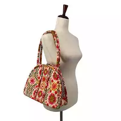 Vera Bradley Folkloric Eloise Shoulder Bag Handbag Floral Retro Pink Green • $19.43