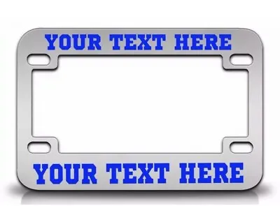 CUSTOM PERSONALIZED (METAL) Chrome MOTORCYCLE License Plate Frame BLUE FONT • $13.95