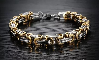 Men's Stainless Steel Silver & Gold Mechanic Byzantine Bracelet Link Chain 8.5  • $10.99