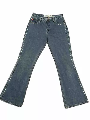 Vintage 90s Studded MUDD Flare Jeans Women Juinors Size 11 Bell Bottom Denim Y2K • $30