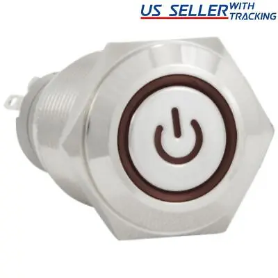 16mm 12V Momentary Push Button Power Switch Stainless Steel Red LED Waterproof • $8.99
