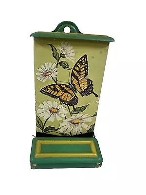 Vtg Jasco Metal Tin Match Box Holder Wall Mounted Butterfly Daisy Flowers Retro • $15.96