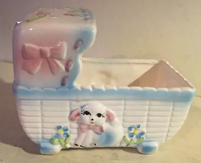 Vintage MY-NEIL LAMB  Baby Bassinet Planter Ceramic Nursery Crib Sheep  • $24