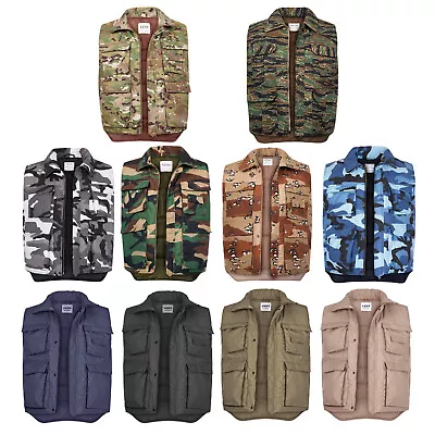 Padded Body Warmer Fishing Hunting Shooting Army Combat Multi Pocket Vest Camo • £24.69