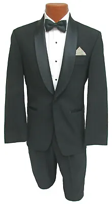 Men's Black Tuxedo With Pants 100% Wool One Button With Satin Shawl Lapels • $59.99