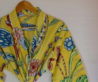 $42.89 • Buy Kimono Dress Woman Long Gown 100% Cotton Bathrobe Sleepwear Indian Screen Print