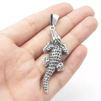 925 Sterling Silver Vintage Alligator Oxidized Pendant • $59.95