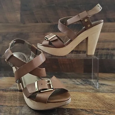 Me Too Women's Ebony 6 Brown Leather Platforms Sandals Size 6.5M • $29