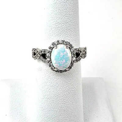 925 Sterling Silver Opal & Cubic Zirconia Ring - Size 6.25 - 3.5  Grams  Vietnam • $59.99