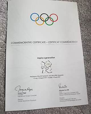 Official Commemorative Certificate From London 2012 Olympic Games • £25