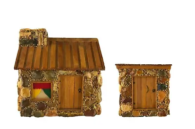 Vintage Hand Made Stone & Wood Primitive Model House & Separate Outhouse • $79.99