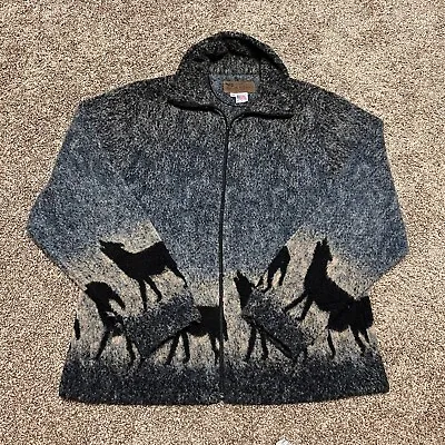 VTG 90s Bear Ridge Sherpa Fleece Wolf Nature All Over Print Jacket USA Made 2XL • $45.92